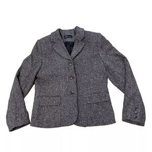 Valerie Stevens Petite Silk Wool Tweed Blazer Jacket Women 8P Gray Brown Coat 8P